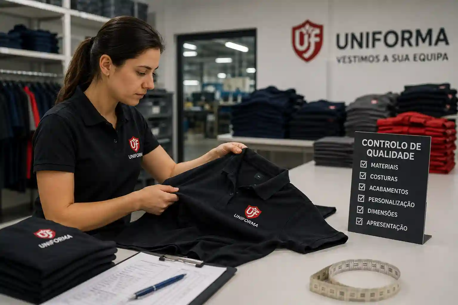 Controlo de qualidade de peças de fardamento profissional