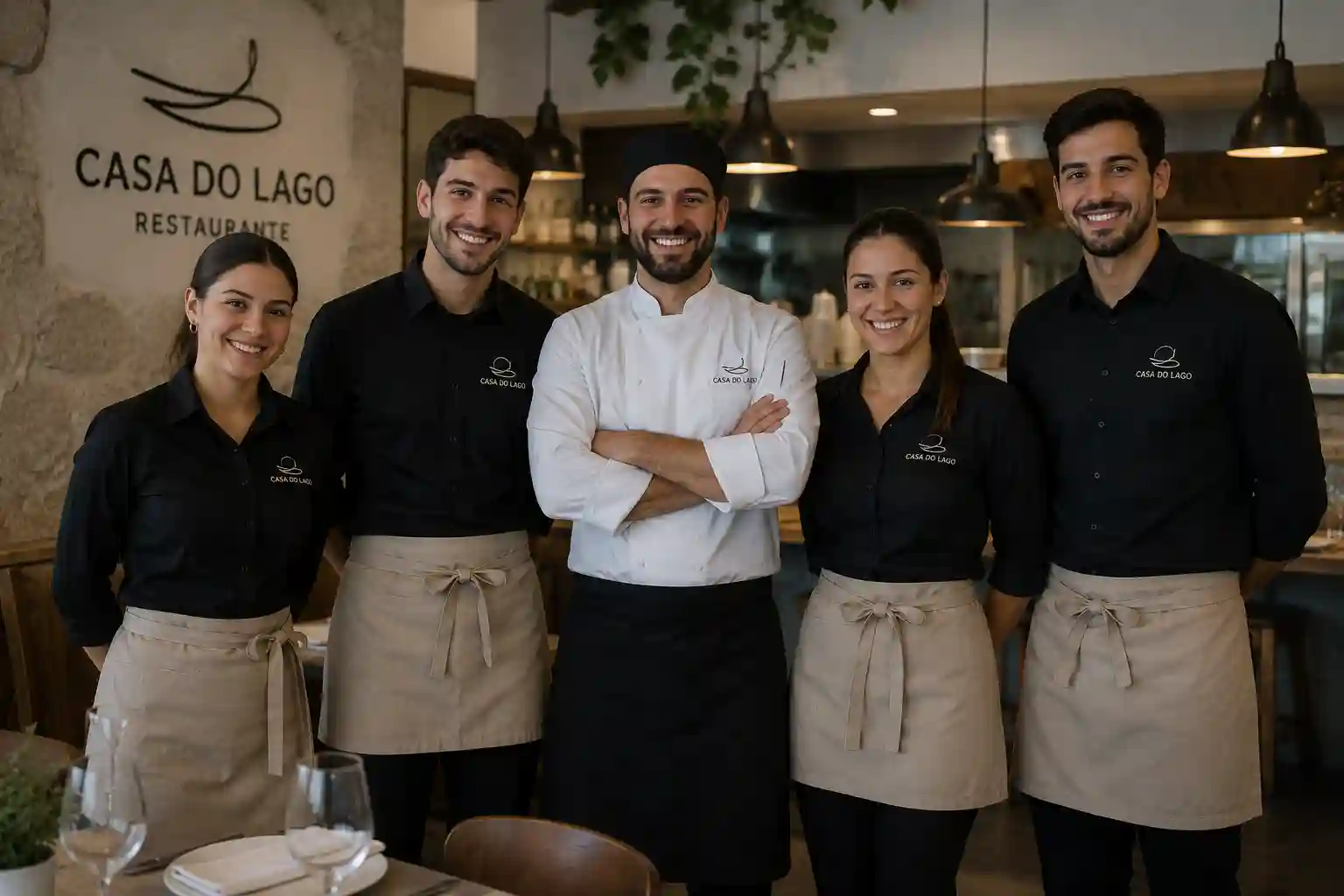 Equipa de restauração com fardamento personalizado
